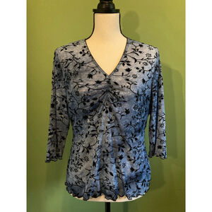 Women's Jessica Blue & Black Floral Sheer Blouse